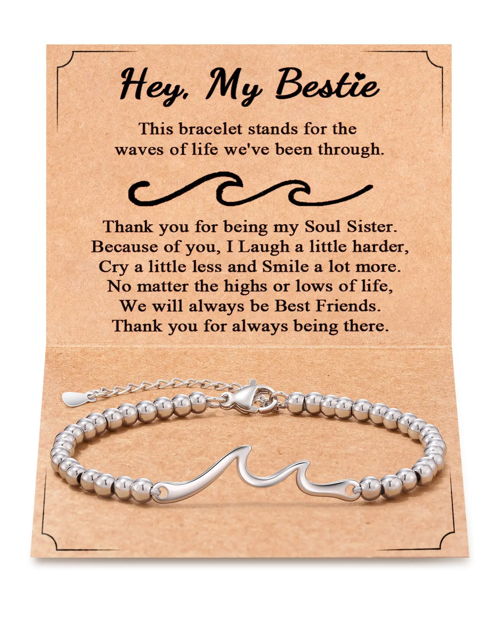 Gift for Friends, The Waves of Life We've Through Together, Woman Friendship Gifts Idea, Wave Bracelet for Best Friend Bestie Soul Sister Christmas Valentines Day Birthday Gifts For Her