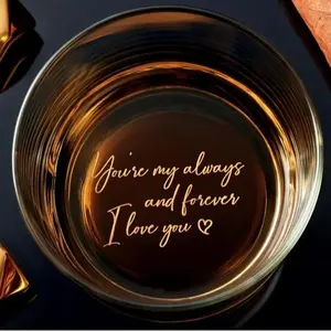 forever I love you,Whiskey Glass - Engrave Your Handwriting on Bottom Rock Glass,for men, LUXURY whiskey glasses Stylish Engraved Drinkware ,Dishwasher Safe,High-Quality Glass,persinaluzed whiskey glass