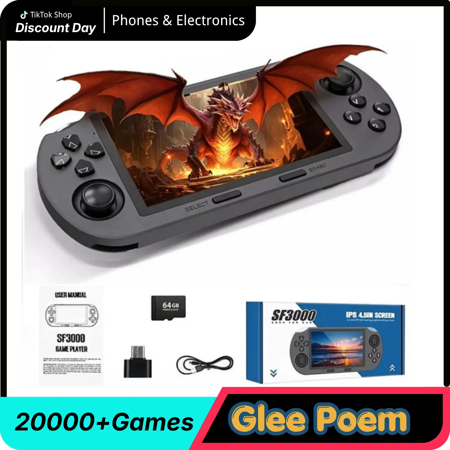 SF3000 Handheld Retro Game Console - Home Gaming Device with 14 Built-in Emulators, Dual-Processor Setup, E-Book Download Support, Music Playback, Widescreen Display, Expandable Memory, Retro Console