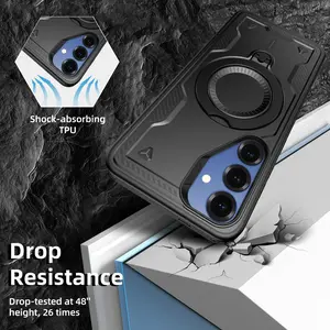 For Samsung Galaxy S25 Plus 6.7inch Case Compatible with MagSafe,Metal Kickstand+HD Screen Protector Military Grade Drop Proof Protective Magnetic Case for Galaxy S25 Plus,Black