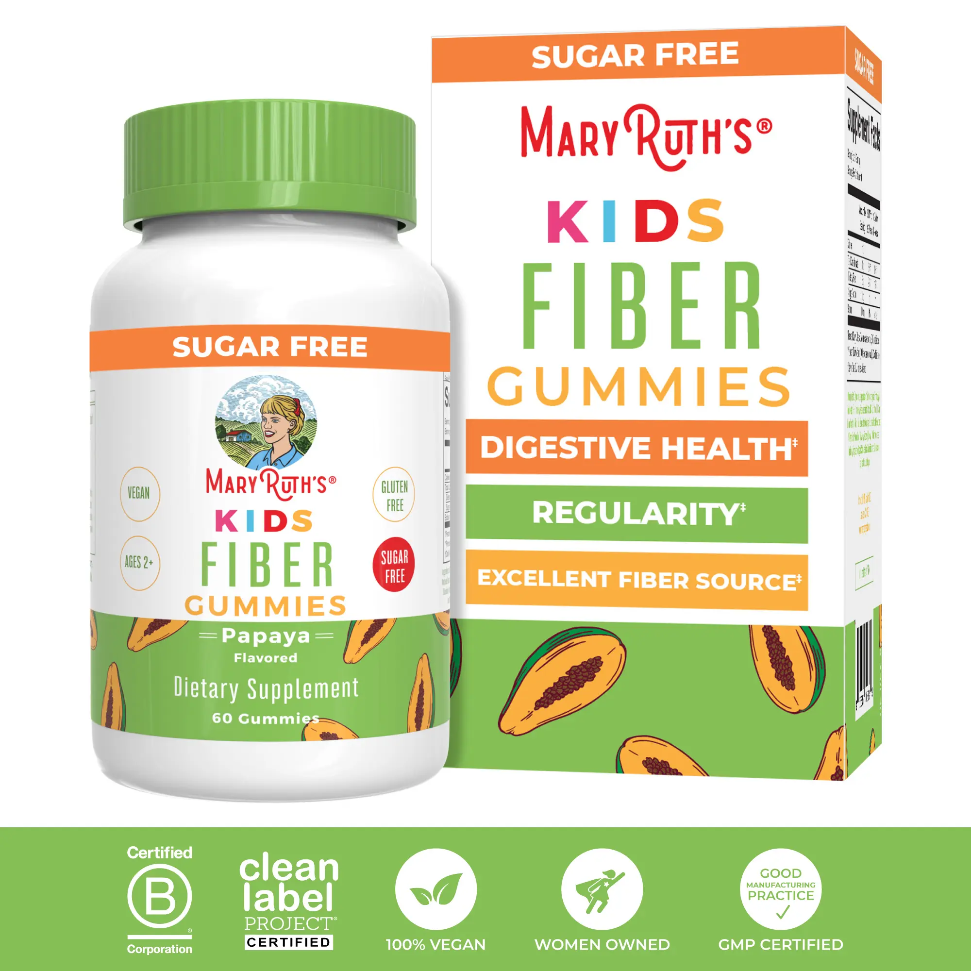 MaryRuth's Fiber Gummies for Kids - 2 Month Supply - Sugar Free - Soluble Fiber Supplement - Gut Health & Digestion Support - Vegan - 60 Count