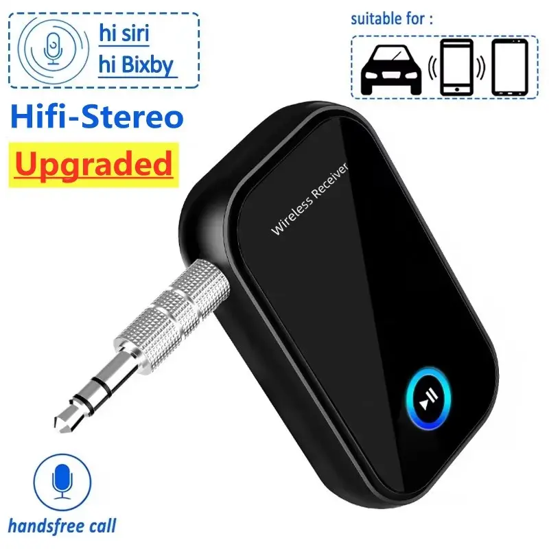 Car Bluetooth 5.0 AUX Adapter Noise Reduction 3.5mm Jack RCA Stereo Wireless Car Audio Receiver with Mic for Amplifier Speaker Wireless Adapter Dongle