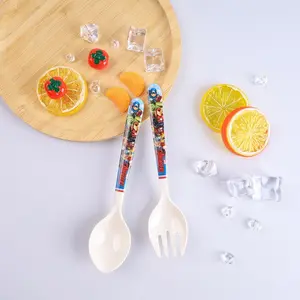 Captain America Officially Licensed Melamine Utensil Set Fork And Spoon Tableware Set Flatware Sets Character Training Fork And Spoon Colorful Character Utensils For Kids Theme Party Tableware Kitchen Essentials 2Pcs Marvel