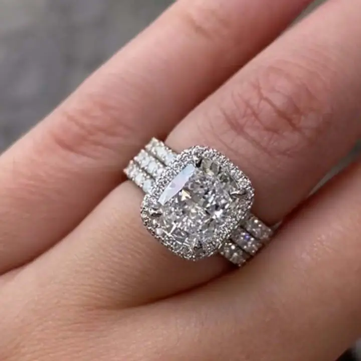 Maxine Luxury 4.0ct Cushion Cut 3PC Cubic Zirconia Rings Set - Women's Bridal Engagement & Wedding Jewelry for Proposal, Anniversary