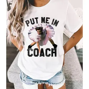 Funny Put Me in Coach Jim Carey Tshirt 100% Cotton Soft Comfortable Crewneck Top Summer Fit Womenswear Embroidered Printed Breathable Fabric
