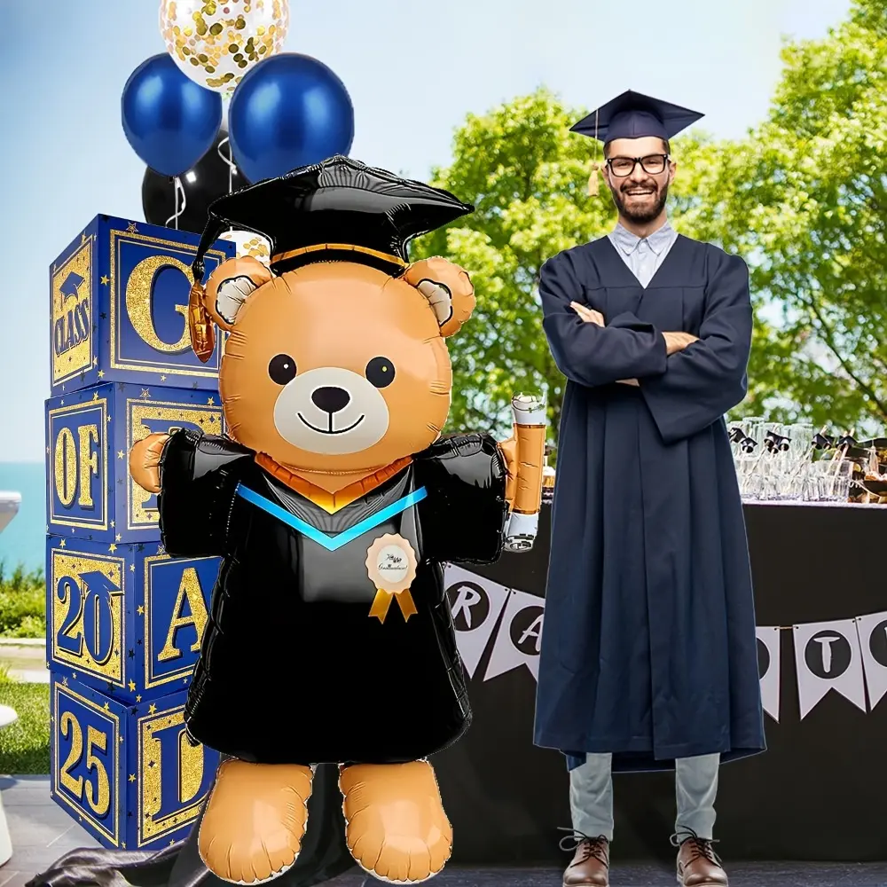 155Cm graduation bear aluminum film balloon, doctoral service bear aluminum film balloon, graduation season photo background decoration balloon, entrance banquet celebration atmosphere balloon, Graduation balloons, Graduation Decorations