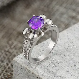GTHIC Skeleton Guard Zircon Stainless Steel Skull Ring for Women Simple Engagement Jewelry Daily Wear