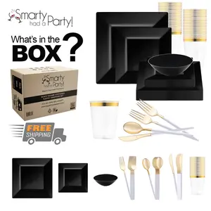 Black Square Disposable Plastic Tableware Set