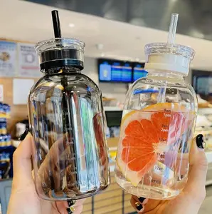 (Set of 2)25ozGlass cup with straw, two kinds of lids Beverage Bottle Water Bottles eco-friendly transparent easy to clean healthy versatile design innovation Drinkware Tumbler Mug Bottled Washable Reusable Portable
