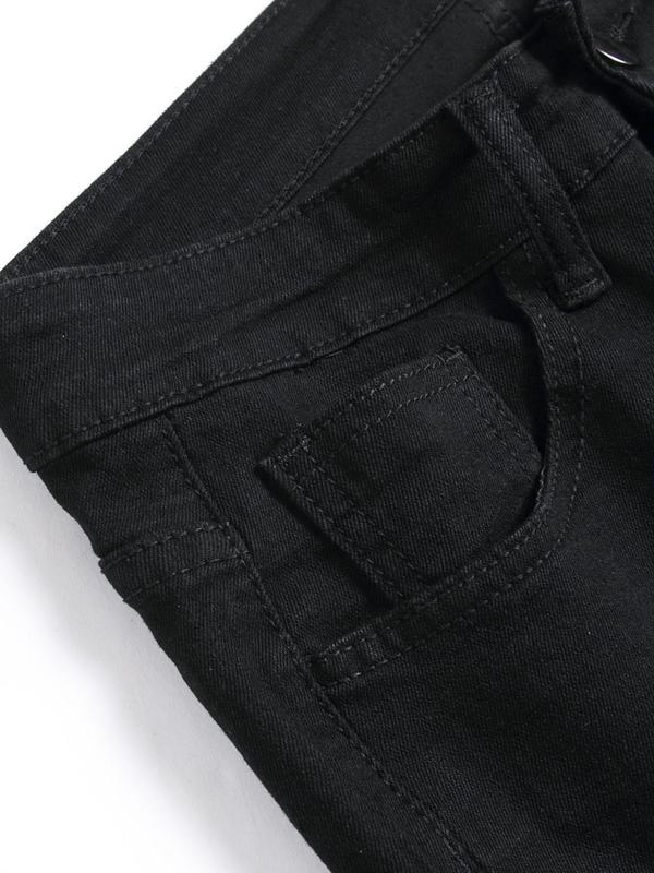 Men's Solid Color Ripped Skinny Jeans, Casual Comfy Denim Pants for Daily Wear, Fashion Men's Bottoms for All Seasons, Cotton