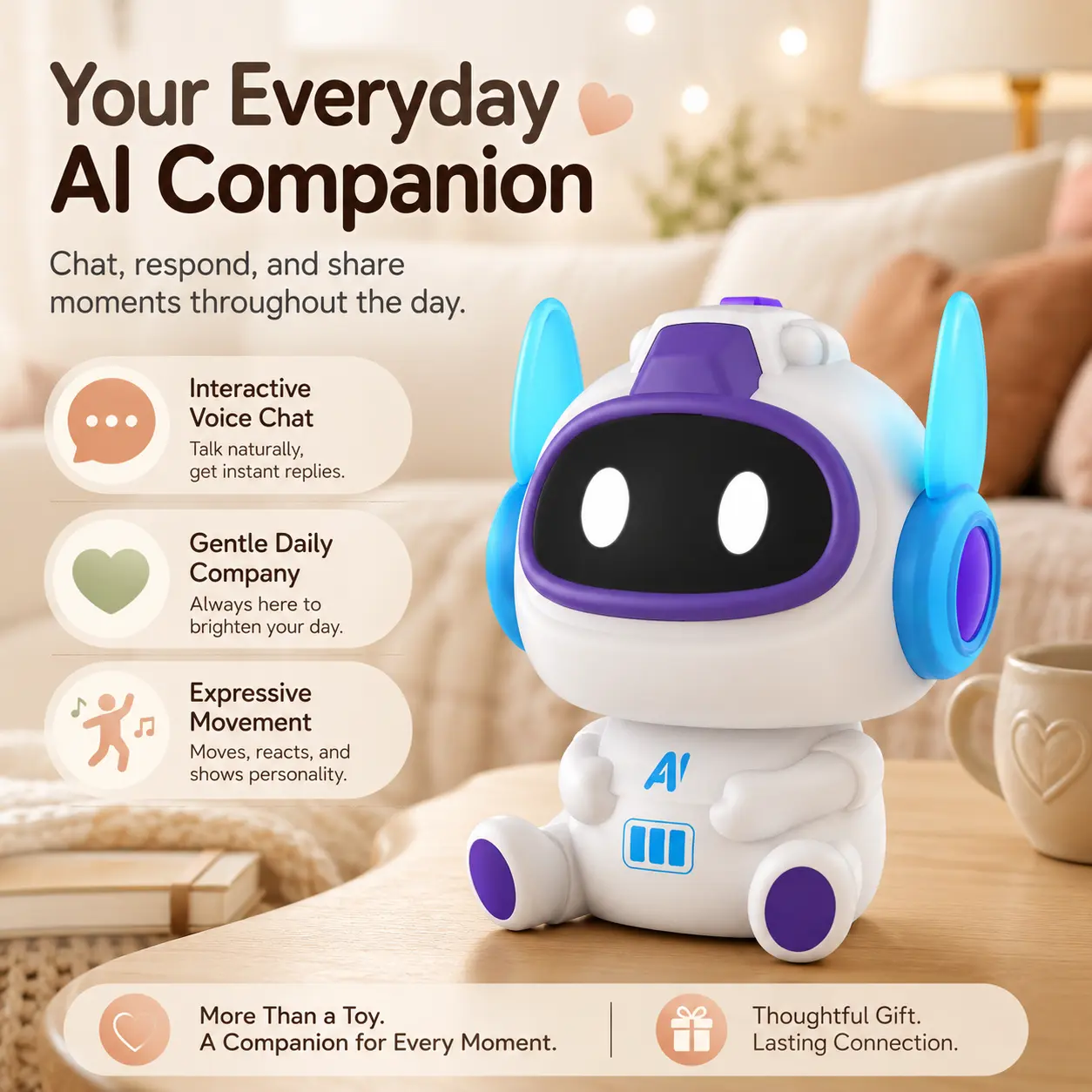 Desktop AI Companion Robot for Kids - Screen-Free STEM Learning Toy with Voice Control, Interactive Electronic Pet, Multi-Mode Educational Tech Gadget, Birthday/Christmas Gift & Desk Decor