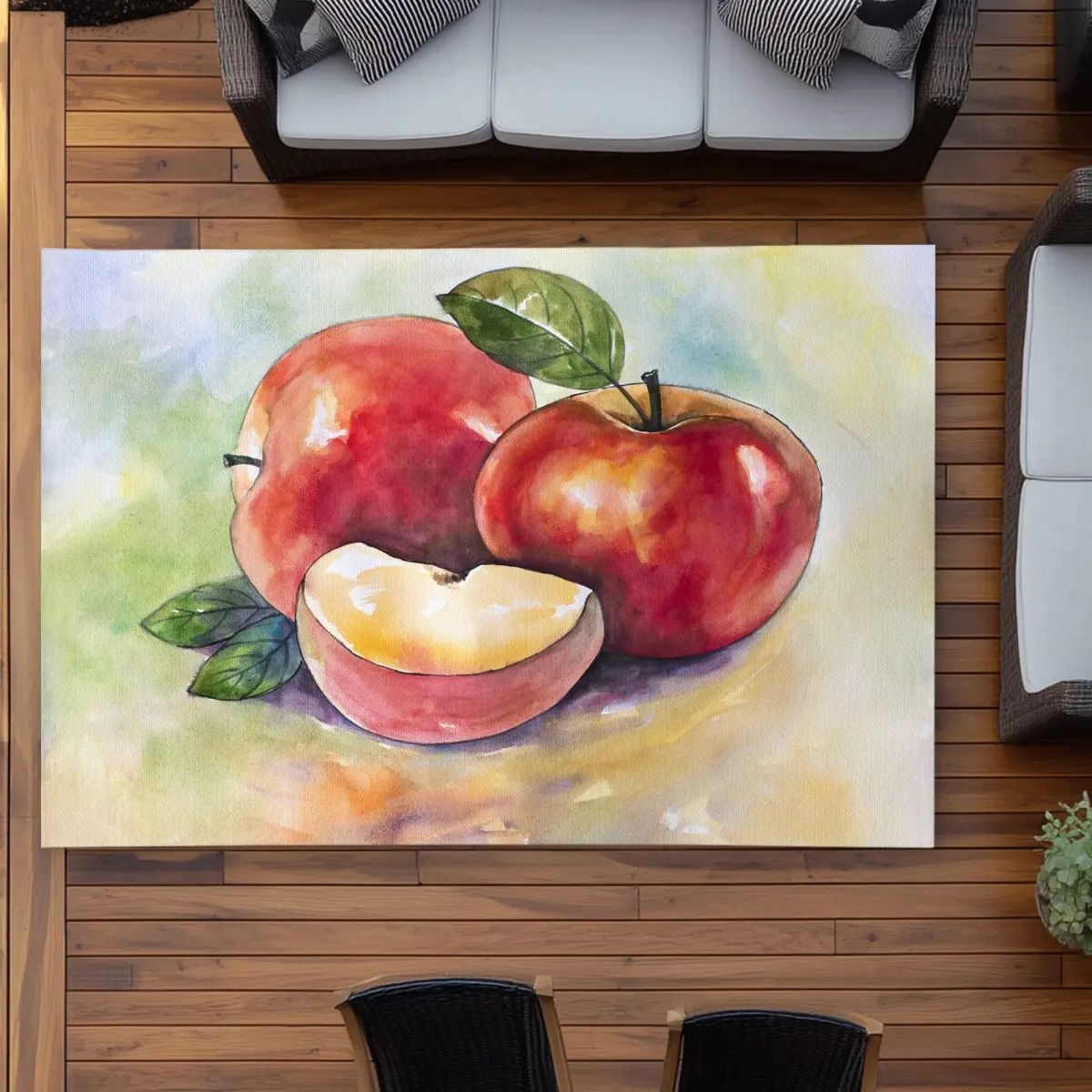 360 stand 5x7 ft. Rectangular Succulent Apples Area Rug - Indoor-Outdoor Use, Food Art Textile, Home Decor Carpet, Rectangular Shape, Patio Rugs, Home Decorative Rug