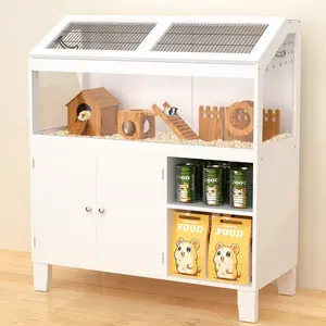 Hamster Cage, Natural Wood Small Animal Cage with Storage Cabinet, Hamster Cages and Habitats Pet Supplies Enclosure