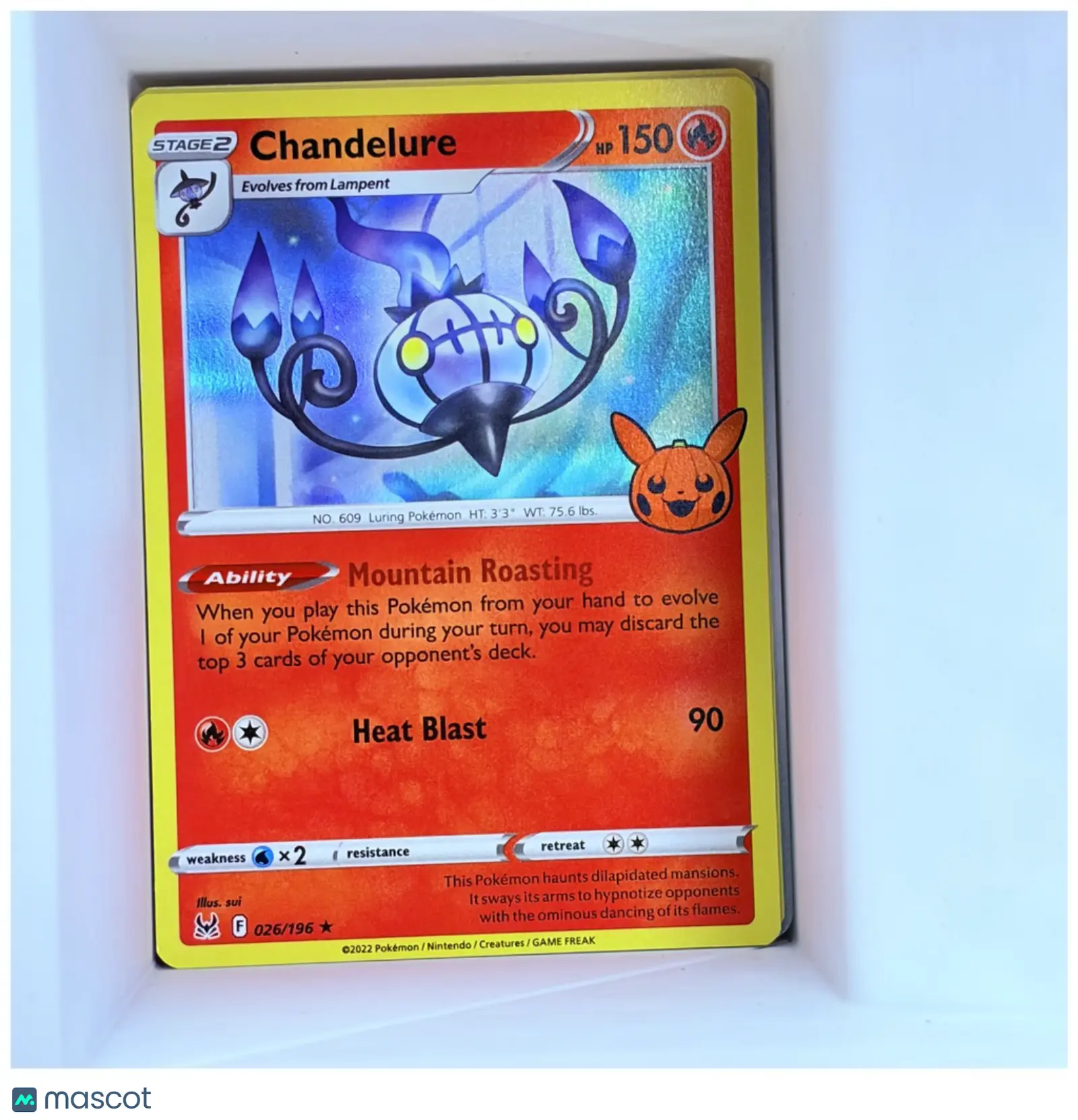 2022 Lost Origin Chandelure Holographic Art Rare Card #26/196, Collectible Non-Sports Trading Card