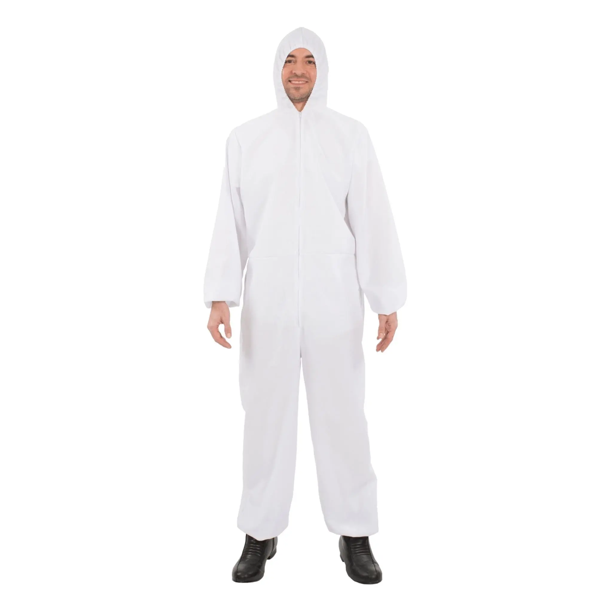 Men's White Full-Coverage Hazmat Jumpsuit - Alien Halloween Theme Spooky Costume with Elastic-Stretch Fabric, Adult Menswear Special Occasion Costume Ideas