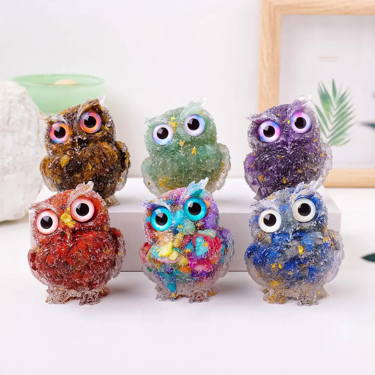 Natural Crystal & Gravel Owl Animal Crafts, 1 Count Owl Shaped Figurines, DIY Resin Table Decor, Home Decor, Collect Gifts, Ornaments