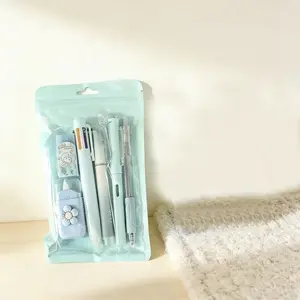 Cute Stationery Set with Ruler, Eraser, and Pen - Blue, Perfect Gift for Back-To-School and Graduation, Durable Eraser, Fun Design