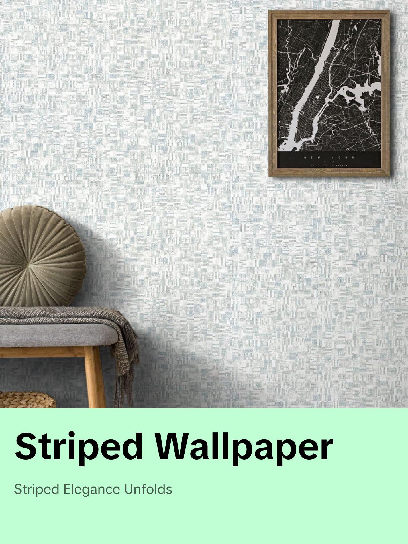 Maki Striped Harmony - White, Gray & Subtle Green Wallpaper