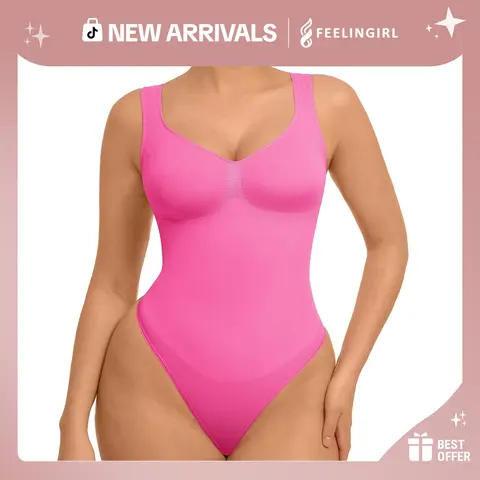 FeelinGirl Women's Seamless Sleeveless Thong Bodysuit for Tops and Comfortable for  Lady Soft Womenswear Basic