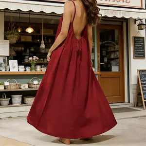 Women's Solid Color Backless Cami Dress Fashion Sleeveless Spaghetti Strap Soft Comfortable Breathable Summer Dress Ideal for Beach Holidays Daily Casual Outdoor Dating Wear