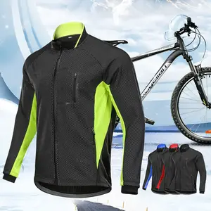 Men's Winter Cycling Jacket - Thermal Fleece Lined, Windproof & Water-Resistant, Reflective Strips, Pockets, Long-Sleeve Bike Coat for Mountain Biking & Commuting