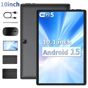 【Mothersdaygift】10.1" Android 15 Tablet with Keyboard, Stylus, Mouse & Case – 64GB ROM, Dual Camera,6000mAh Battery