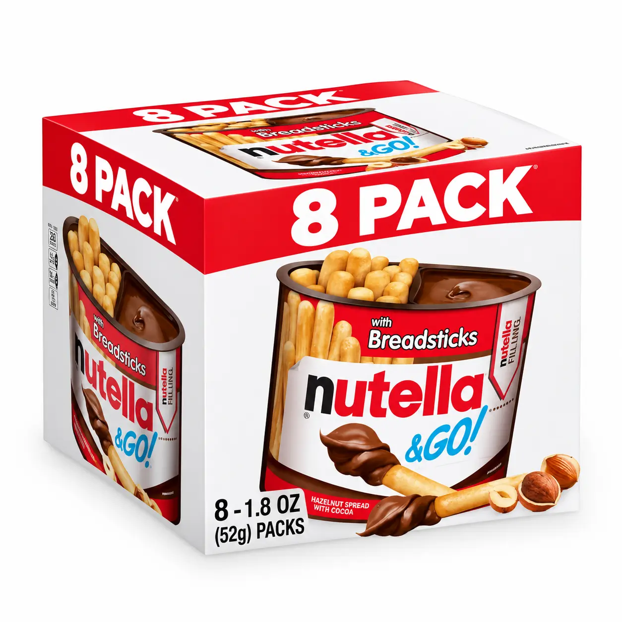 Nutella &GO! 8-Pack Breadsticks with Hazelnut Spread 1.8 oz (52g) Each Perfect for On-the-Go Snacks