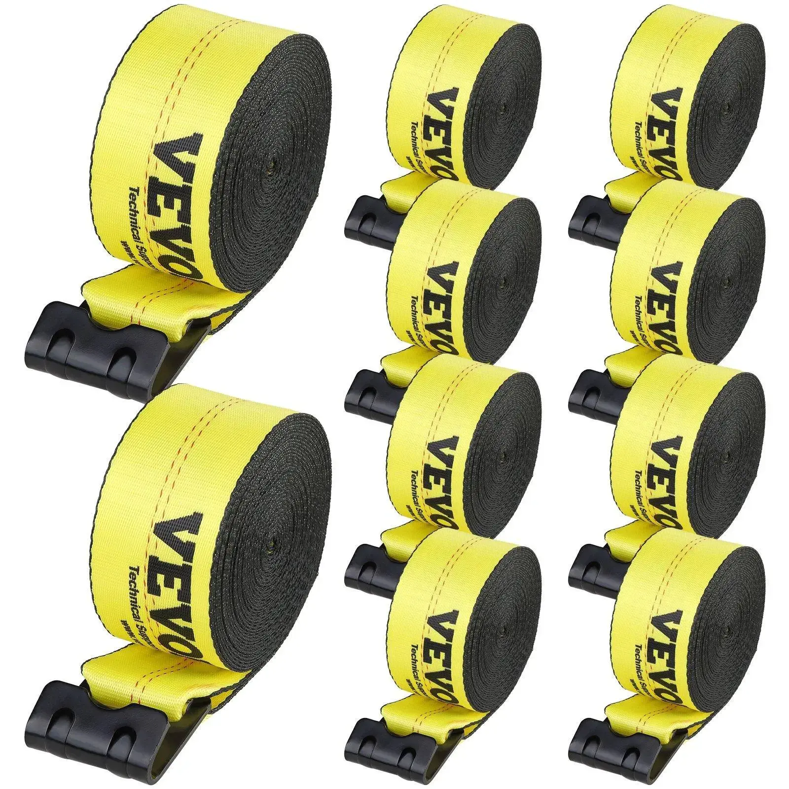 4/10-Pack Heavy-Duty 4in x 30ft Yellow Convenient Weather-Resistant Tie Down Straps with Flat Hooks, 18000lbs Break Strength, 6000lbs WLL, Truck Straps for Farm & Flatbed Use