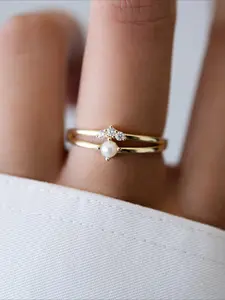 Minimalist Faux Pearl Decorated Ring, Trendy Exquisite Ring, Fashionable Jewelry for Women & Girls as Gift, Fashion Rings