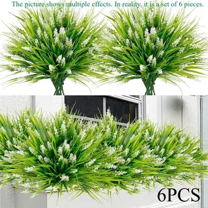 6 Bundles Artificial Plants, Lifelike Fake Plant, Outdoor Faux Lavender Flowers, Fake Monstera Plastic Greenery, Garden Plants for Home Porch Window Terrace Hanging Planters, Indoor Decor, Home Decoration