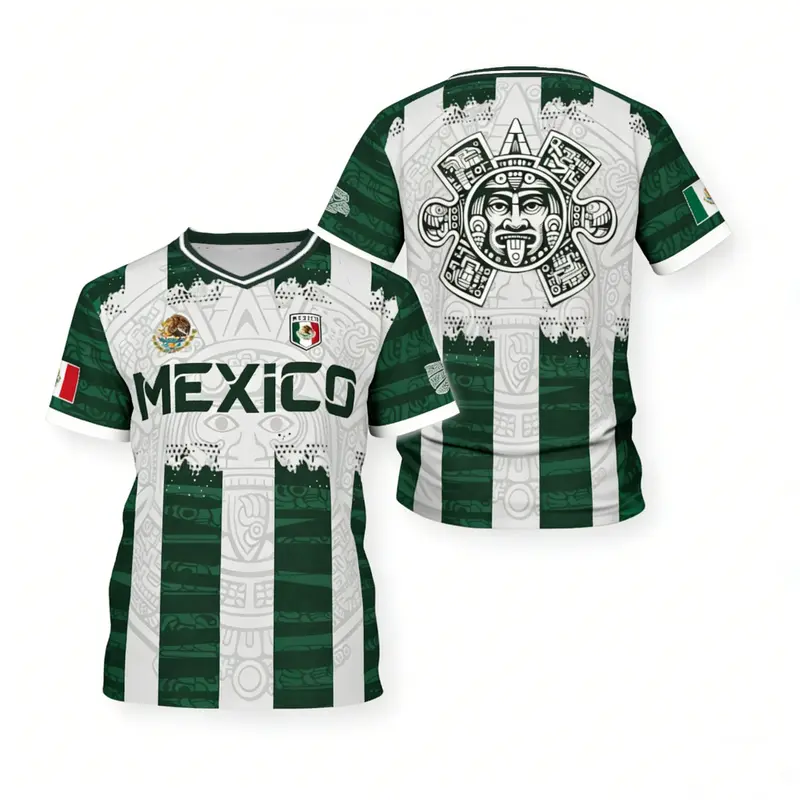 2026 Mexico Aztec Calendar Soccer Jersey, All over Print, Casual Style for All Seasons, Unique Piedra del Sol Design, Classic Throwback Jersey