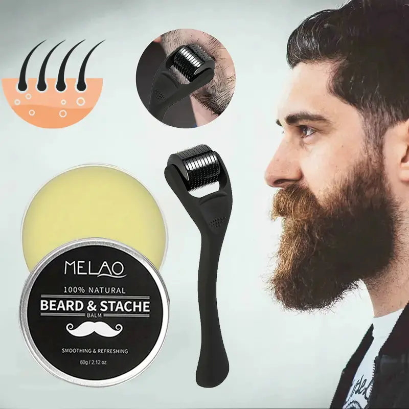 Facial Hair Care Set 2 sets -60g cream and roller particles to promote absorption, moisture and softness, thicken facial hair and make it shine.