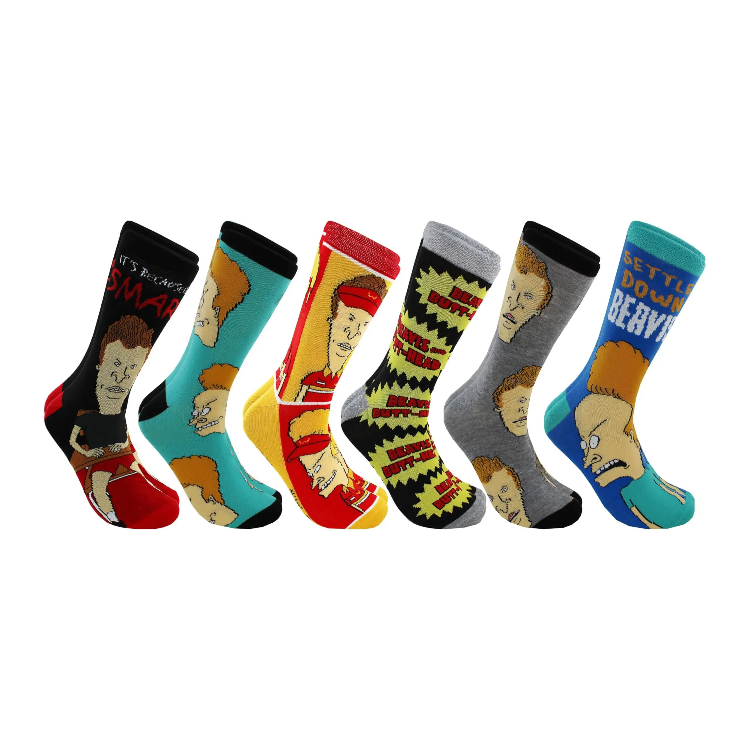 Hyp Beavis and Butt-Head Adult Casual Crew Socks, 6-Pack, Size 6-12