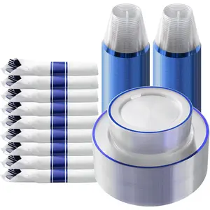 Goodluck 175PCS Dark Blue BPA-Free Food-Grade Disposable Tableware Set for 25 Guests, Including Dinner & Dessert Plates, Napkins, Cutlery, Cups for Parties, Christmas