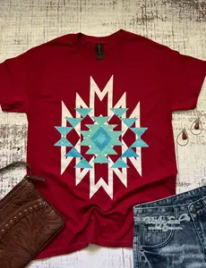 Red Distressed Design Aztec Tee