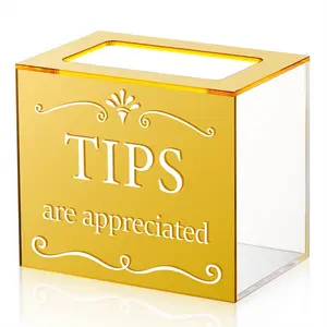 Tip Jars for Money Acrylic Tip Cash Box Donation Tip Bucket Storage Container Suggestion Box Raffle Cash Box