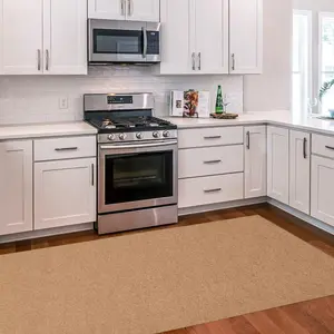 Beige Solid Hallway Runner Rug | Non Slip Dirt Trapping Kitchen Mat | DIY Trimmable 0.35" Low Profile for Indoor Outdoor Entryway, Garage & Stairs