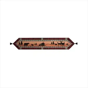 212 MAIN Lodge Table Runner (13x72 in) - Manual Woodworkers and Weavers UBRL72, Cotton Jacquard Woven, Black Pearl Stitching, Tassels, for Dining Room Table Decor