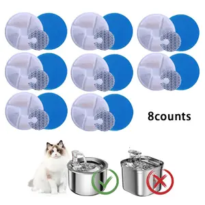 8pcs Cat Water Dispenser Replacement Filter for Wf150, Stainless Steel, Triple Filtration System, Compatible with Dogs & Cats