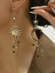 Vintage Sun & Moon Design Dangle Earrings, High Quality Earrings, Boho Style Jewelry for Women, Trendy All-match & Exquisite Jewelry for Birthday Gift, Dainty Fashion Jewelry