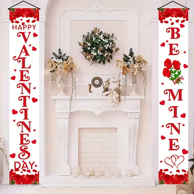 A pair of Valentine's Day themed party decorations, perfect for indoor and outdoor decoration, suitable for porch, yard, garage, and home decoration. Durable polyester fiber hanging decorations, romantic event decorations, home decoration