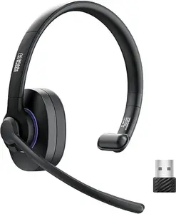 TK01 Wireless Headset with Noise Cancelling Mic for Work (Teams Certified) - Bluetooth Trucker Headset with USB Dongle for Computer, PC, Office, and Call Center