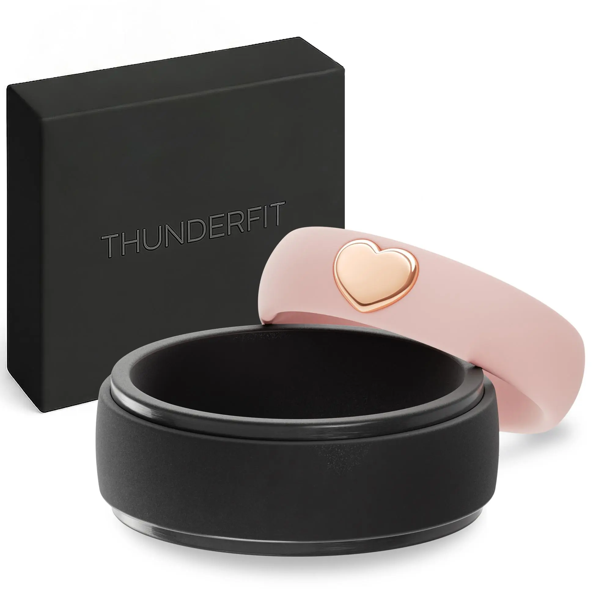 ThunderFit Silicone Rings for Him and Her, Wedding Bands for Couples, 2-Pack Couple's Rubber Engagement Bands, Gift Box Included
