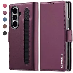 Fin Magnetic Flip Leather Phone Case for Samsung Galaxy Z Fold 7 6 5 4 3 5G Fold7 Fold6 Fold5 Wallet Card Bag Cover Etui Coque
