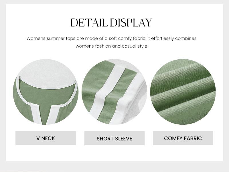 Shewin 2026 Spring/Summer Women's Casual Colorblock V-Neck T-Shirt - White with Black Trim, Short Sleeve Loose Fit Top with Striped Cuffs, Breathable Cotton Blend for Daily Wear SpringStatements Shewin 2026 Spring/Summer Women's Casual Colorblock V-Neck T-Shirt - White with Black Trim, Short Sleeve Loose Fit Top with Striped Cuffs, Breathable Cotton Blend for Daily Wear SpringStatements