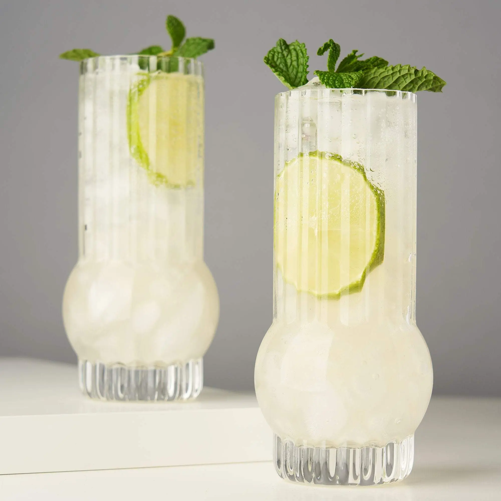 Art Deco Crystal Highball Glasses Set of 2 - Smooth Bowl Design for Bloody Marys & Whiskey Sodas, Sunday Brunch, Wedding Gifts, Drinks Look Better Here
