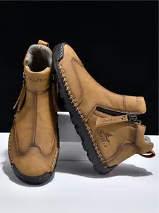 Men's Hand-Stitched Ankle Shoes, Multi-Color Options, Casual Slip-On Boots for Daily Wear