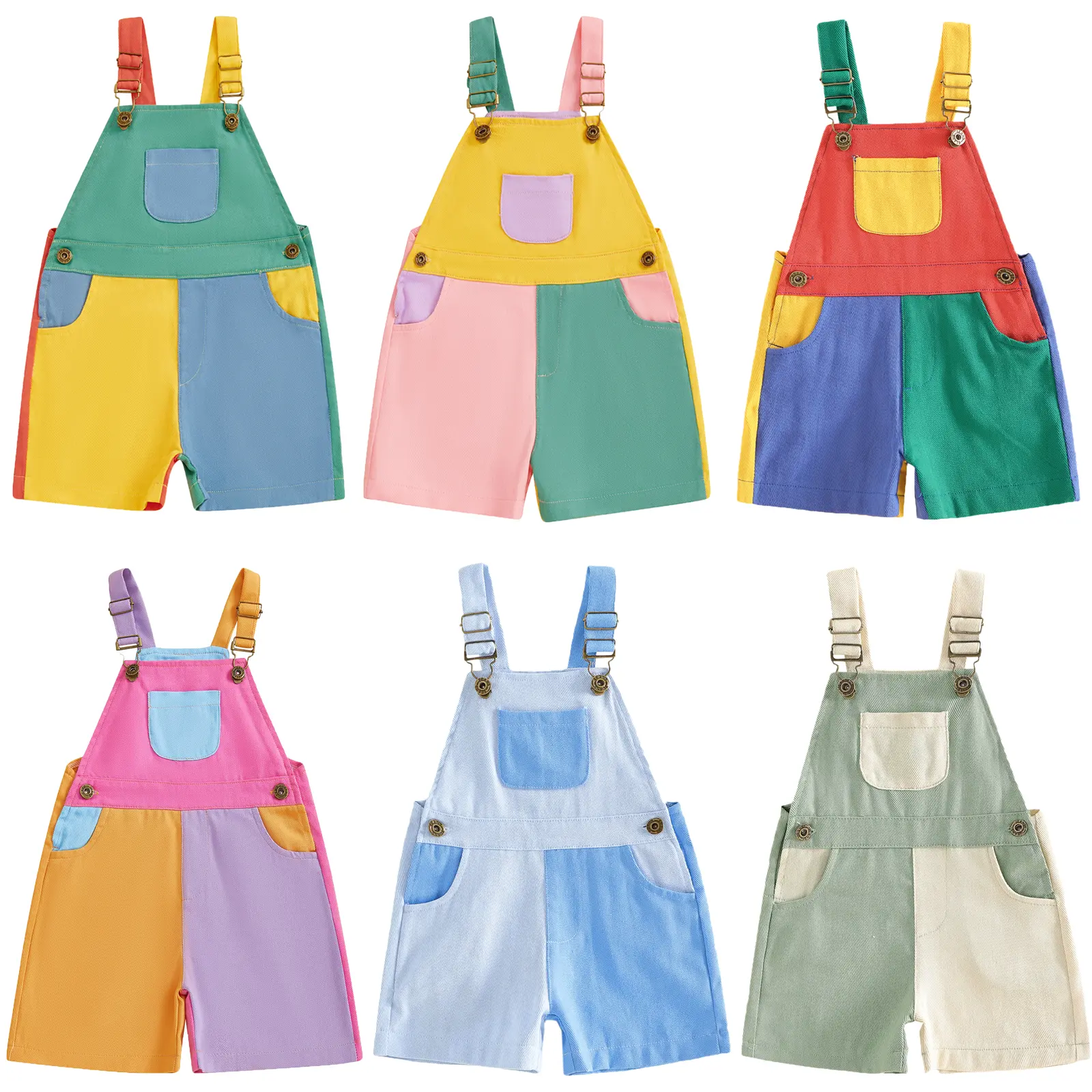 Imcute 90's Style Toddler Overalls Shorts Baby Boy Girl Suspender Romper Contrast Color Sleeveless Jumpsuit with Adjustble Shoulder Strap