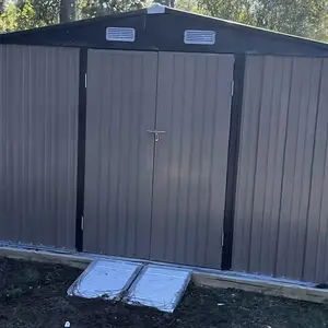 Aoxun 10 x 12FT Outdoor Storage Shed with Double Hinged Large Door & Lockable Door Brown Metal Sheds for Garden Backyard Patio