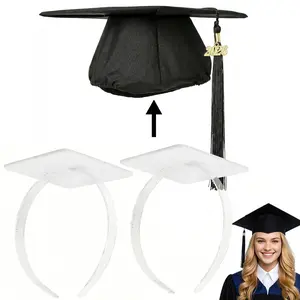 2 Pack Graduation Cap Headband, Grad Cap Insert with Hook & Loop or EVA Foam Sticker, Secure Your Graduation Hat and Hairstyle, Essential Hat Accessory for Graduates,Students, Girls,Clear